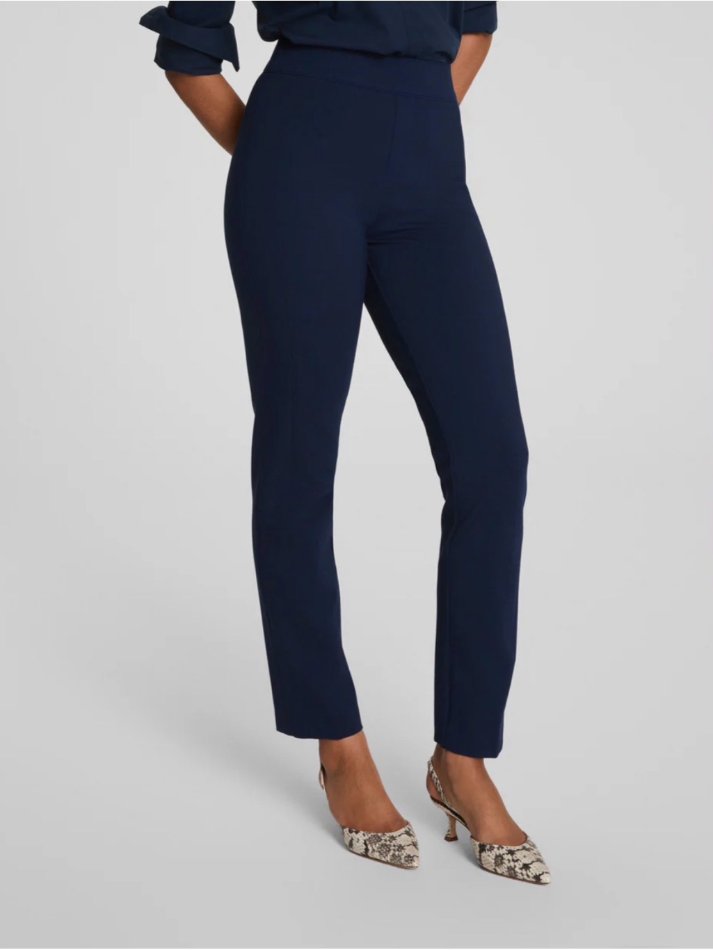Spanx Navy Slim- Straight Pull-On Pants